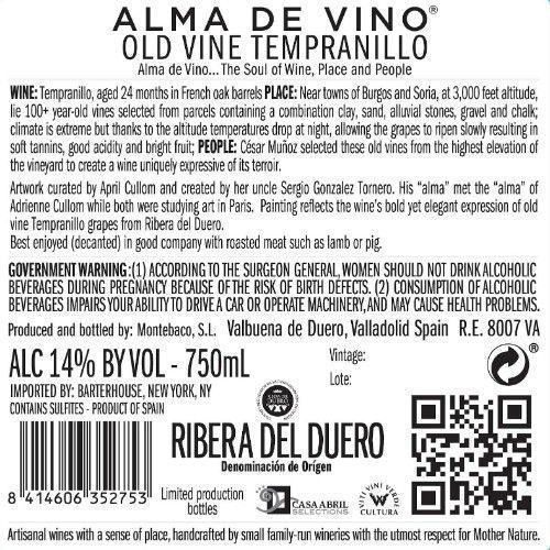 Alma de Vino Old Vine Tempranillo (back)